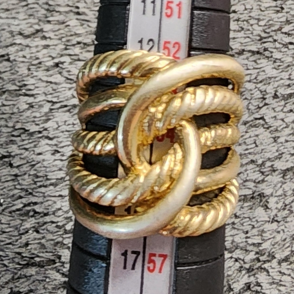 Gold Tone Rope Textured Statement Ring - Picture 2 of 4
